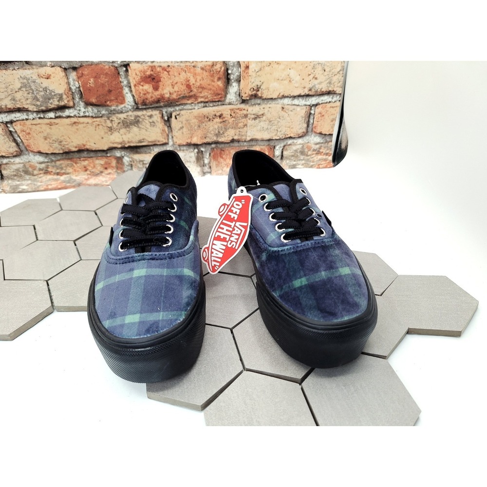 VANS Authentic Stackform Velvet Plaid Blue School Girl Platform Women's Size 9.5 - Picture 2 of 9